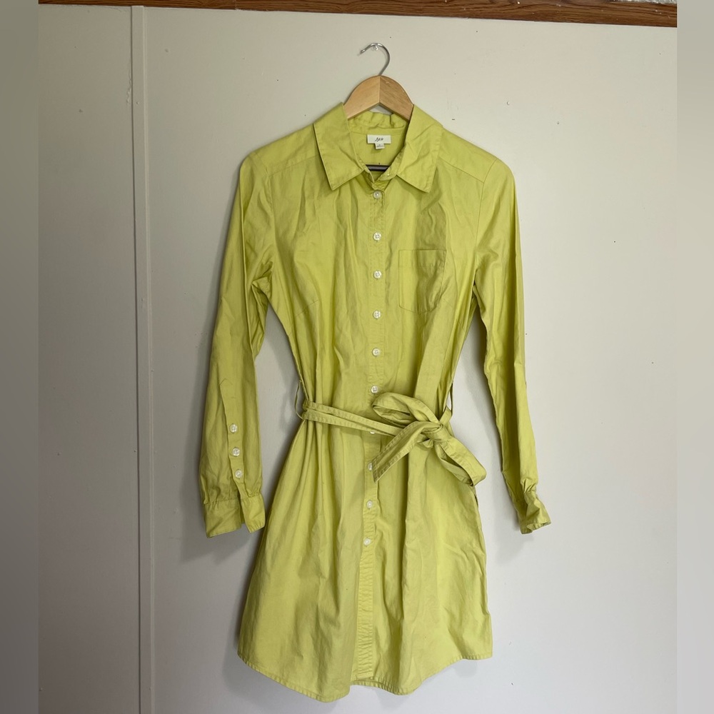 J Jill Womens Small Bright Yellow Long Sleeve Button Front Belted Tunic Dress
